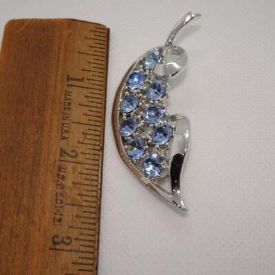 Silver Tone Blue Rhinestone Brooch Pin 