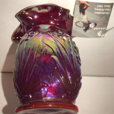 Signed Michael Fenton Ruby Carnival Glass Vase 