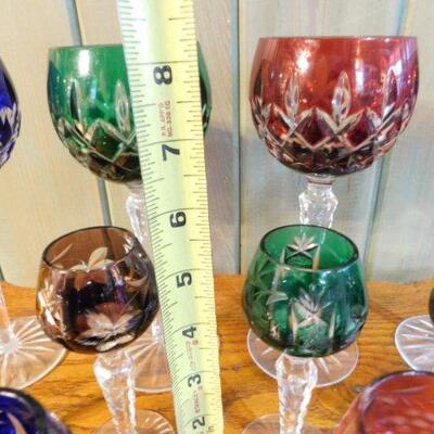 Set of Color Crystal Glass and Stem Drinking Glasses Various Sizes and Design