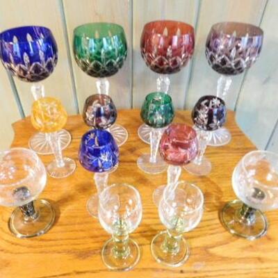 Set of Color Crystal Glass and Stem Drinking Glasses Various Sizes and Design