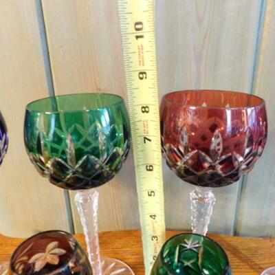 Set of Color Crystal Glass and Stem Drinking Glasses Various Sizes and Design