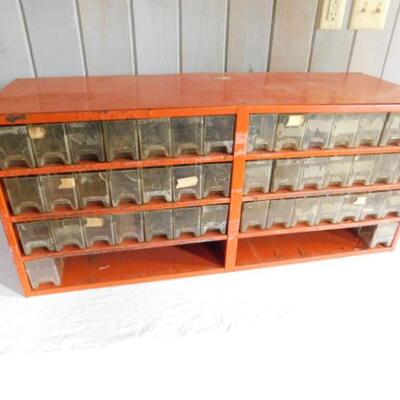 Large Metal Case Pigeon Hole Hardware Box Includes Contents 34