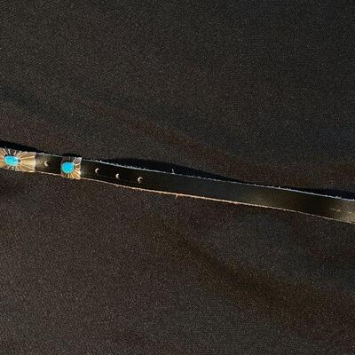 Native American Concho Belt Hand-crafted of sterling and bezel set,  oval, blue turquoise stones