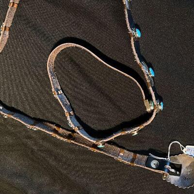 Native American Concho Belt Hand-crafted of sterling and bezel set,  oval, blue turquoise stones