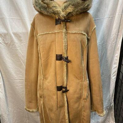 Chadwick's Beige Tan Trench Jacket Mid Thigh Length Faux Fur Hooded Size 1XL YD#020-1220-02052