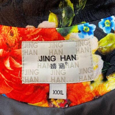 Bright Floral Asian Inspired Trench Coat Formal Jacket by Jing Han Size XXXL **Read Description Regarding Size** YD#020-1220-02054