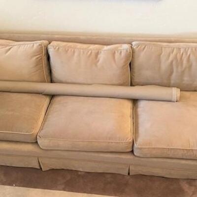 LOT#6LR: Velveteen Taupe Sofa w/ Extra Fabric