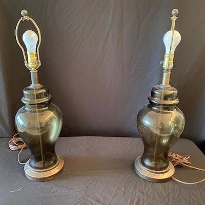 LOT#27LR: Pair of Smoke Glass Lamps