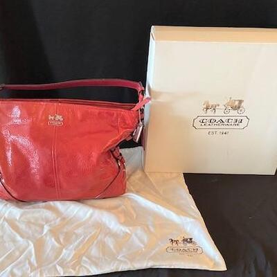 LOT#59LR: Red Leather Coach Purse [Box NOT included)