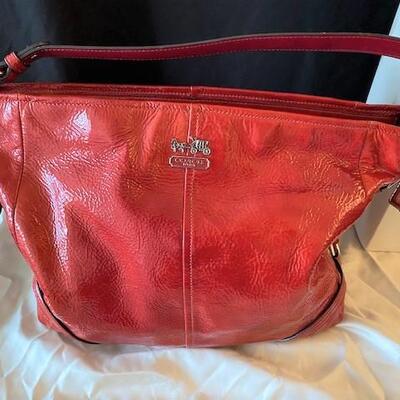 LOT#59LR: Red Leather Coach Purse [Box NOT included)