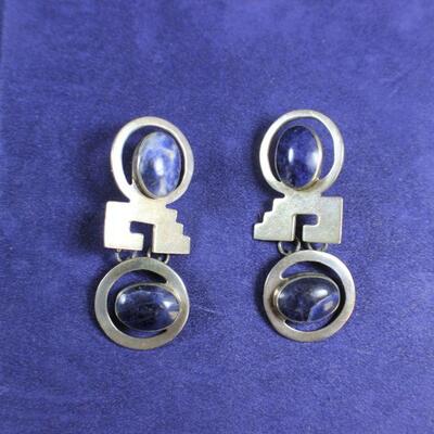 LOT#74J: Marked .925 Taxco Silver & Sodalite Earrings