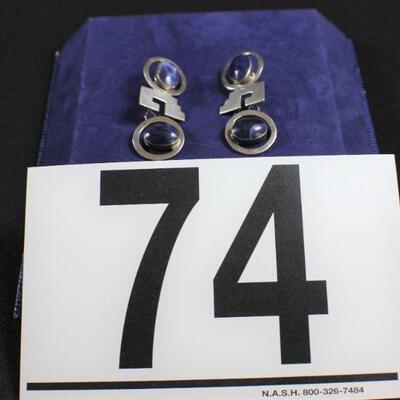 LOT#74J: Marked .925 Taxco Silver & Sodalite Earrings