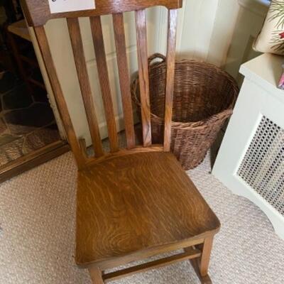 I657 Vintage Oak Rocking Chair with Sewing Drawer  