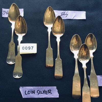 Lot of Seven Antique Coin Silver Spoons