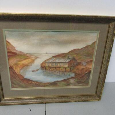 Lot 129 - Hand Painted Ocean Inlet Painting 19" x 15 1/2"