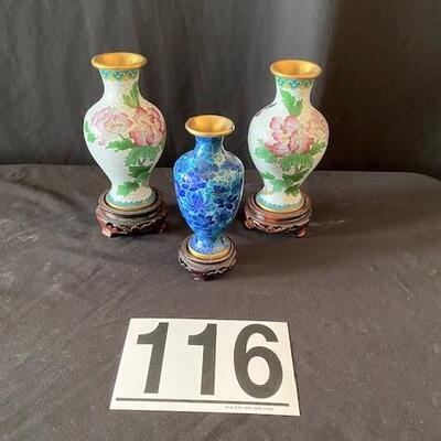 LOT#116LR: 3 Cloisonne Vases