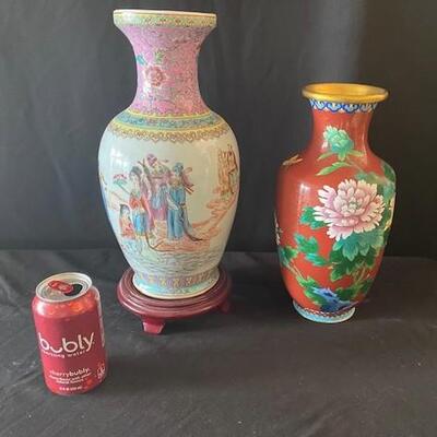 LOT#133LR: Cloisonne & Painted Asian Vases