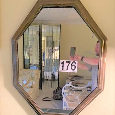 LOT#176MB: Vintage Octagonal Mirror with Brass Frame