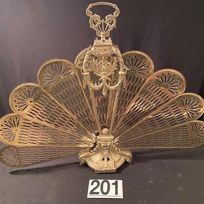 LOT#201LR: Believed to Be French Bronze Peacock Fireplace Screen