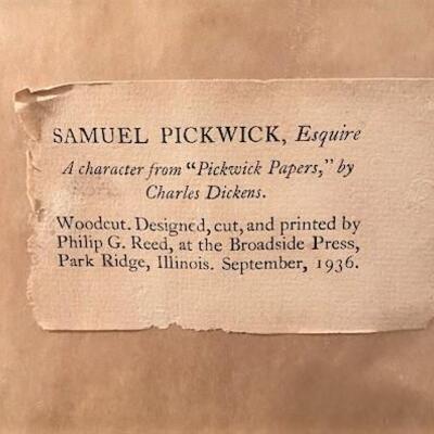 LOT#209LR: Samuel Pickwick Esquire Woodcut Print Pencil Signed 