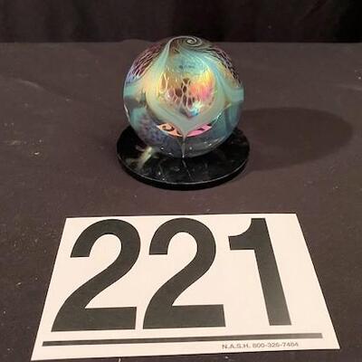 LOT#221LR: OBG Signed Iridescent Art Glass Paperweight