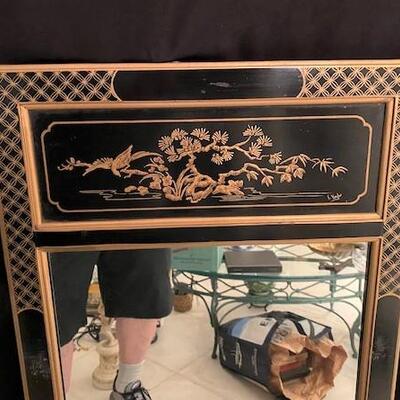 LOT#238LR: Signed Chinoiserie Trumeau Mirror