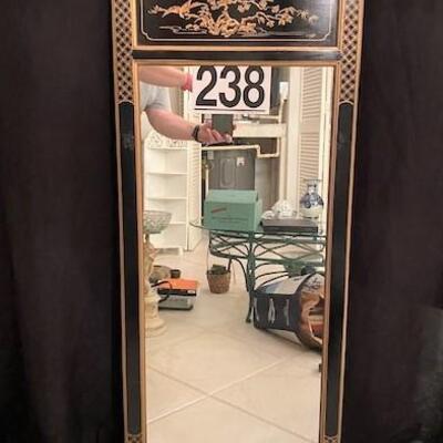 LOT#238LR: Signed Chinoiserie Trumeau Mirror