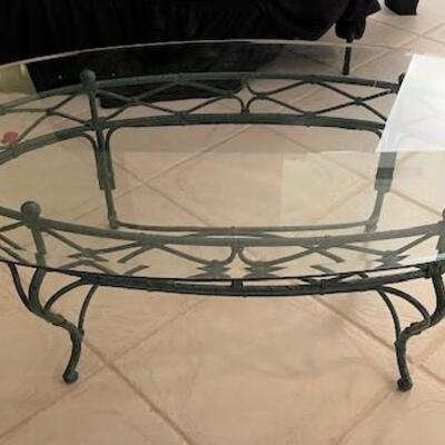 LOT#254K: Verdgris Colored Coffee Table w/ Glass Top