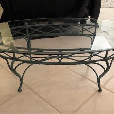 LOT#254K: Verdgris Colored Coffee Table w/ Glass Top