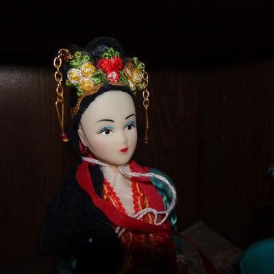 1990's Chinese Doll Figures, Silk Clothing, Wire Bodies