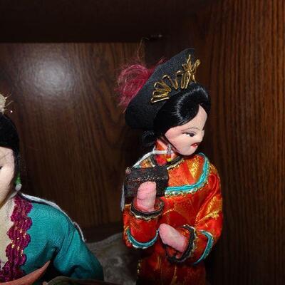 1990's Chinese Doll Figures, Silk Clothing, Wire Bodies