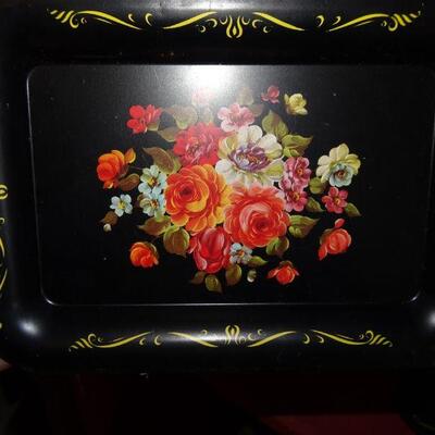 5 Mini Metal Coaster Trays, Hand Painted Roses 
