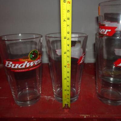 4 Beer Glasses, Budweiser Beer - Mancave, Barware 