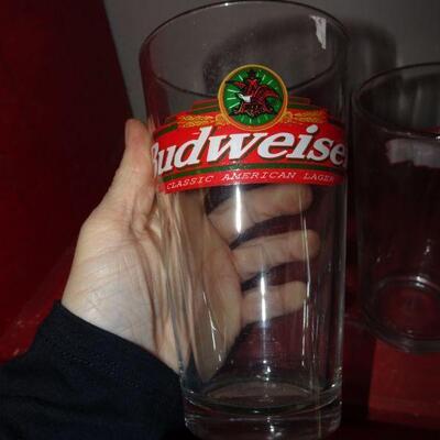 4 Beer Glasses, Budweiser Beer - Mancave, Barware 