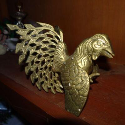 Brass Fighting Rooster Figure 