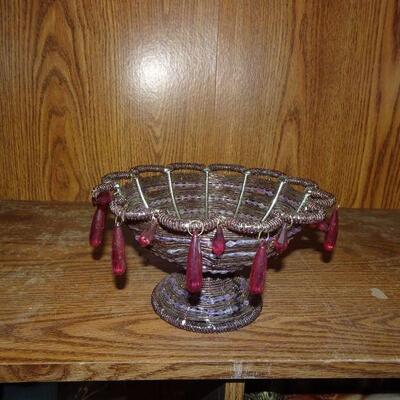 Purple Wire Beaded Bowl, Small Fruit Bowl 