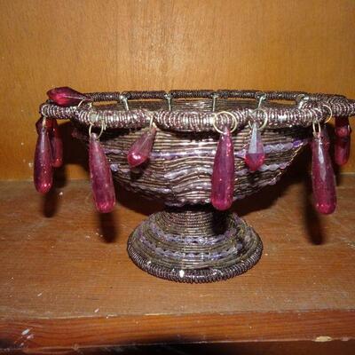 Purple Wire Beaded Bowl, Small Fruit Bowl 