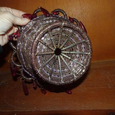 Purple Wire Beaded Bowl, Small Fruit Bowl 