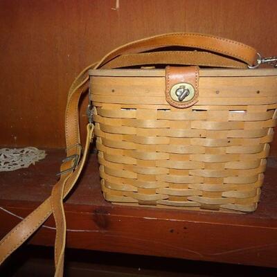 Vintage Purse Longaberger Purse Picnic Basket Purse Handwoven Wicker Basket Farmhouse Vintage Wood & Leather Longaberger Basket Shoulder bag