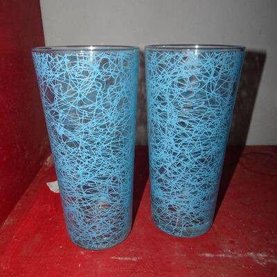 2 Atomic Blue Spaghetti Drinking Glasses