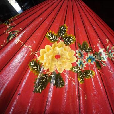 Hand Painted Umbrella - 1970's Indonesia Jakarta parasol hand painted umbrellas - Price is Firm 