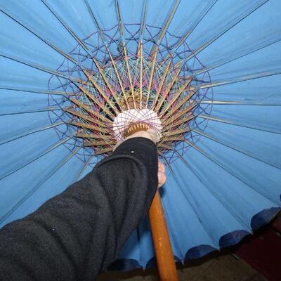 Hand Painted Umbrella - 1970's Indonesia Jakarta parasol hand painted umbrellas - Price is Firm 