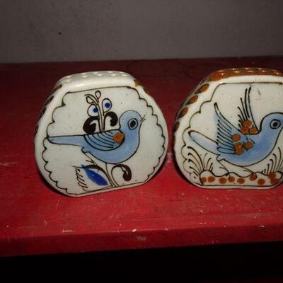 Salt Pepper Shaker Thin Mexico Pottery Tonala El Palomar Blue Bird Ken Edwards - Price is Firm 