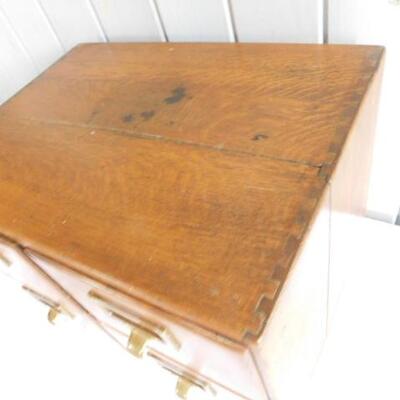Antique Tiger Oak Solid Wood Four Drawer Desk Top Filing Box 20