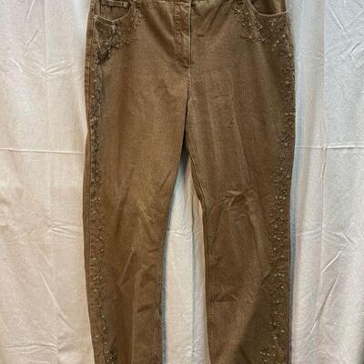 Jeanology Collection Beige Bead Embellished Jeans Size 18 YD#020-1220-02069