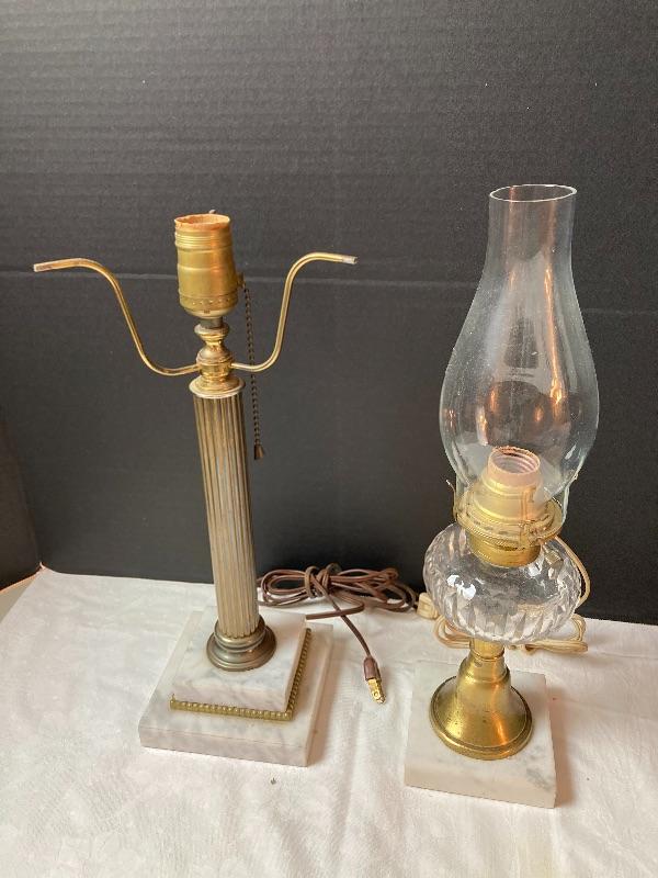 B364 Vintage Glass Electric Oil Lamp with Marble Base Metal Lamp with