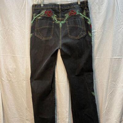 Suzanne Somers Collection Rose Embroidered Denim Jeans Size 16 YD#020-1220-02072