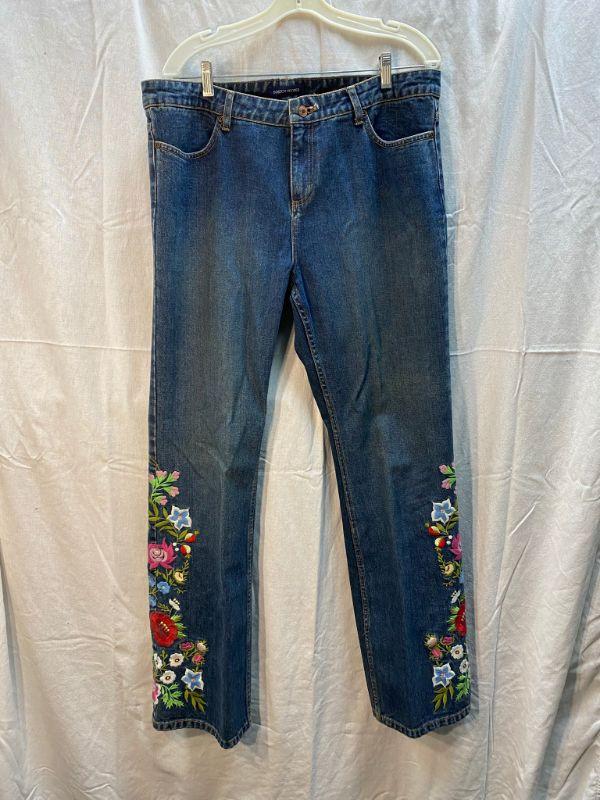 Boston Proper Medium Wash Blue Denim Jeans Floral Embroidered Size 16 ...