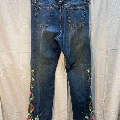 Boston Proper Medium Wash Blue Denim Jeans Floral Embroidered Size 16 YD#020-1220-02073