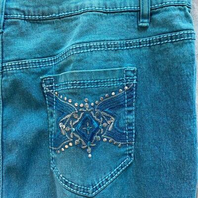 DG2 by Diane Gilman Over Dyed Turquoise Denim Jeans Embellished Rear Pocket Size 16T YD#020-1220-02075